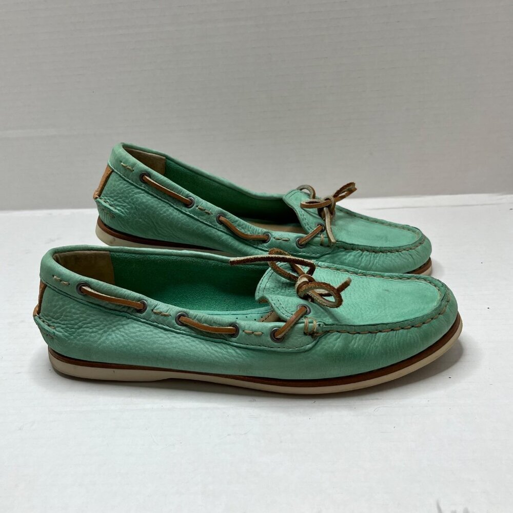 Frye Quincy Tie Boat Shoes Seafoam Green Leather Size 7.5‎